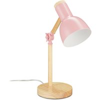 Schreibtischlampe, verstellbare Retro Tischlampe, Holz & Metall, E14 Fassung, Leselampe, 45,5 x 14,5 cm, rosa - Relaxdays von RELAXDAYS