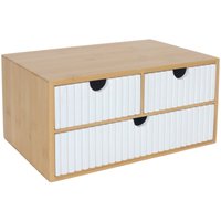 Relaxdays Schubladenbox, Bambus & MDF, 3 geriffelte Schubladen, HBT: 15 x 30 x 20 cm, Schreibtisch Organizer, weiß/natur von RELAXDAYS