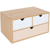 Relaxdays Schubladenbox, Bambus & MDF, 3 geriffelte Schubladen, HBT: 15 x 30 x 20 cm, Schreibtisch Organizer, weiß/rosa von RELAXDAYS