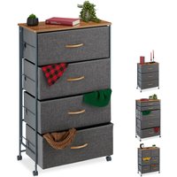 Relaxdays Schubladenschrank mit Rollen, 4 Stoff Schubladen, Deko Stoffschrank, Holzoptik, HBT 93 x 58 x 30 cm, grau von RELAXDAYS