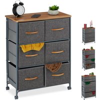 Schubladenschrank mit Rollen, 6 Stoff Schubladen, Deko Stoffschrank, Holzoptik, hbt 74,5 x 58 x 30 cm, grau - Relaxdays von RELAXDAYS