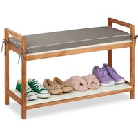 Schuhbank, Schuhregal mit Sitzfläche, abnehmbares Polster, HxBxT: 55 x 90 x 34 cm, Sitzbank Holz, mehrfarbig - Relaxdays von RELAXDAYS