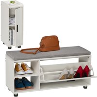Relaxdays Schuhbank mit Sitzfläche & Schrank, Set, Schuhschrank mit Sitzbank, Stauraum, Flur & Schlafzimmer, weiß-grau von RELAXDAYS
