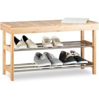 Relaxdays Schuhregal mit Sitzfläche, Bambus Schuhschrank f. 6 Paar Schuhe, Sitzbank m. Stauraum HBT: 43x74x30 cm, natur von RELAXDAYS