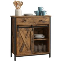 Relaxdays Sideboard mit Schiebetür, HBT: 80 x 70 x 30 cm, 4 Fächer, Beistellschrank Küche & Wohnzimmer, braun/schwarz von RELAXDAYS