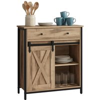 Relaxdays Sideboard mit Schiebetür, HBT: 80 x 70 x 30 cm, 4 Fächer, Beistellschrank Küche & Wohnzimmer, natur/schwarz von RELAXDAYS