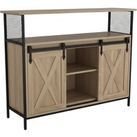 Relaxdays Sideboard mit Schiebetüren, HBT: 80 x 100 x 33 cm, 6 Fächer, Beistellschrank Küche & Wohnzimmer, natur/schwarz von RELAXDAYS