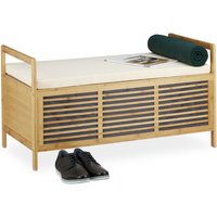Sitzbank mit Stauraum, Aufbewahrungsbox m. Sitzkissen f. Flur, Bambus Truhe l HxBxT: 50 x 93 x 48 cm, natur - Relaxdays von RELAXDAYS
