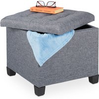 Sitzhocker mit Stauraum, HxBxT: 42 x 45 x 45 cm, gesteppt, Stoffbezug, Schaumstoff Polster, Fußhocker, grau - Relaxdays von RELAXDAYS