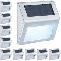 Solarlampen für Wand, 10er Set, Hauseingang & Garten, led Außenleuchte, IP44, Edelstahl, weißes Licht, silber - Relaxdays von RELAXDAYS