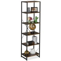 Relaxdays - Standregal, hbt: 180 x 50 x 35 cm, 6 offene Ablagen, Beistellregal für Wohnzimmer, Küche, Flur, schwarz/braun von RELAXDAYS