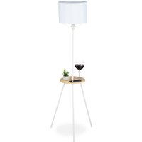 Stehlampe mit Tisch, hbt: 158 x 52 x 52 cm, E27, skandinavisches Design, Holz & Metall, Dreibein Lampe, weiß - Relaxdays von RELAXDAYS