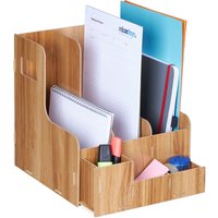 Relaxdays Stehsammler, 3 Schuber, DIN A4, mit Schreibtisch Organizer, Büro & Schule, Zeitschriftensammler, MDF, braun von RELAXDAYS