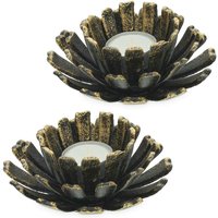 Relaxdays - Teelichthalter, 2er Set, Blumenform, Teelichtständer Gusseisen, drinnen & draußen, HxD: 6 x 13,5 cm, bronze von RELAXDAYS