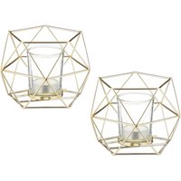 Teelichthalter, 2er Set, Metall, geometrisch, h x b x t: 10 x 13 x 12 cm, Kerzenständer mit Votivglas, gold - Relaxdays von RELAXDAYS