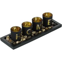 Relaxdays Teelichthalter Set mit Tablett & Steinen, 33 cm, Tischdeko Wohnzimmer, Esszimmer, Teelichtgläser Home, schwarz Relaxdays Teelichthalter Set mit Tablett & Steinen, 33 cm, Tischdeko Wohnzimmer, Esszimmer, Teelichtgläser Home, schwarz von RELAXDAYS