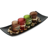 Relaxdays Teelichthalter Set mit Tablett & Steinen, 34 cm lang, Tischdeko Wohnzimmer, Esszimmer, 4 Teelichtgläser, bunt von RELAXDAYS