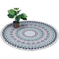 Teppich rund, Mandala-Design, ø 120 cm, Baumwollteppich mit Fransen, rutschfest, Boho Wohnzimmerteppich, bunt - Relaxdays von RELAXDAYS