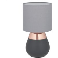 Tischlampe, Metallfuß, Stoffschirm, E14, HxD: 32 x 18 cm, Nachttischlampe mit Kabel, Schlafzimmer, grau/kupfer - Relaxdays Tischlampe, Metallfuß, Stoffschirm, E14, HxD: 32 x 18 cm, Nachttischlampe mit Kabel, Schlafzimmer, grau/kupfer - Relaxdays von RELAXDAYS