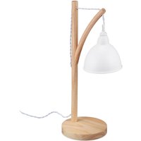 Tischlampe, hängender Metallschirm, Holz, E14, hbt 52 x 18 x 26 cm, Industrial Style, Nachttischlampe, weiß - Relaxdays von RELAXDAYS