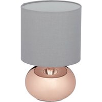 Tischlampe, runde Nachttischlampe mit Touch, HxD: 27,5 x 18 cm, E14, Tischleuchte mit Stoffschirm, kupfer/grau - Relaxdays Tischlampe, runde Nachttischlampe mit Touch, HxD: 27,5 x 18 cm, E14, Tischleuchte mit Stoffschirm, kupfer/grau - Relaxdays von RELAXDAYS