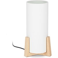Tischlampe Holzfuß, runder Lampenschirm, modernes Design, E14, Nachttischlampe, HxD: 33 x 15 cm, weiß/natur - Relaxdays von RELAXDAYS