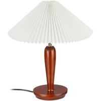 Tischleuchte Vintage, Schirm Tischlampe mit Holzfuß, HxD: 51 x 44 cm, Nachttischlampe, E27 Fassung, braun/weiß - Relaxdays von RELAXDAYS