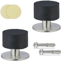 Relaxdays - Türstopper, 2er Set, selbstklebend o. zum Schrauben, Edelstahl & Gummi, Boden- & Wandpuffer, schwarz/silber von RELAXDAYS