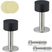 Relaxdays Türstopper, 2er Set, selbstklebend o. zum Schrauben, Edelstahl & Gummi, Boden- & Wandpuffer, schwarz/silber von RELAXDAYS