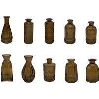 Relaxdays Vasen, 10er Set, strukturiert, Vintage-Design, Glas, H: 10–14,7 cm, kleine Dekovasen für Tischdeko, braun von RELAXDAYS