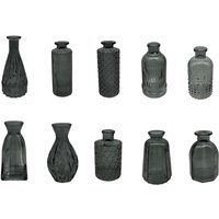Relaxdays Vasen, 10er Set, strukturiert, Vintage-Design, Glas, H: 10–14,7 cm, kleine Dekovasen für Tischdeko, grau von RELAXDAYS