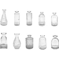 Relaxdays Vasen 10er Set, strukturiert, Vintage-Design, Glas, H: 10–14,7 cm, kleine Dekovasen für Tischdeko, transparent von RELAXDAYS