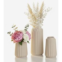 Relaxdays Vasen 3er Set, Blumenvasen, 3 versch. Größen, Frisch- & Trockenblumen, Dekovase aus Keramik, Tischdeko, beige von RELAXDAYS