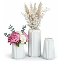 Relaxdays Vasen 3er Set, Blumenvasen, 3 versch. Größen, Frisch- & Trockenblumen, Dekovase aus Keramik, Tischdeko, weiß von RELAXDAYS