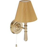 Wandlampe mit Schirm, innen, Zugschalter, Flur & Wohnzimmer, E14, Stoff, Metall, HxBxT: 28x16x19 cm, messing - Relaxdays von RELAXDAYS
