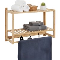 Relaxdays Wandregal Bad, HxBxT: 40 x 60 x 23,5 cm, Bambus, Handtuchstange, 3 Haken, Hängeregal Badezimmer & Küche, natur von RELAXDAYS