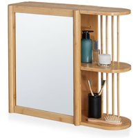 Relaxdays Wandregal mit Spiegel, Bambus, 2 halboffene Ablagen, 53x62x20 cm, Badezimmer, hängend, Spiegelschrank, natur von RELAXDAYS