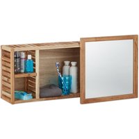 Relaxdays - Wandregal mit Spiegel, Walnuss, verschiebbarer Spiegel, geöltes Holz, 80 cm breit, besonders fürs Badezimmer, natur von RELAXDAYS