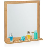Wandspiegel mit Ablage, Bambus Rahmen, hbt 61,5x60x12 cm, Hängespiegel Badezimmer, Garderobe & Gäste-WC, natur - Relaxdays von RELAXDAYS
