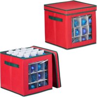 Relaxdays Weihnachtskugel Aufbewahrungsbox, 2er Set, je 64 Fächer, HxBxT: 33 x 32 x 32 cm, Christbaumkugel Box, rot/grün von RELAXDAYS