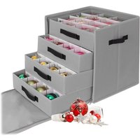 Relaxdays Weihnachtskugel Aufbewahrungsbox, 64 Kugeln, HxBxT: 40 x 36,5 x 36,5 cm, Polyester, Pappe, Kugelkiste, grau von RELAXDAYS