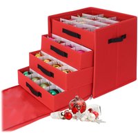 Relaxdays Weihnachtskugel Aufbewahrungsbox, 64 Kugeln, HxBxT: 40 x 36,5 x 36,5 cm, Polyester, Pappe, Kugelkiste, rot von RELAXDAYS