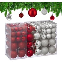 Relaxdays - Weihnachtskugeln 100er Set, Weihnachtsdeko, matt, glänzend, glitzernd, Christbaumkugel ∅3, 4 & 6cm, silber/rot von RELAXDAYS