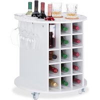 Weinregal auf 360° drehbaren Rollen, 6 Glashalter, Weinaufbewahrung für 17 Flaschen, rund, HxD: 56x54cm, weiß - Relaxdays von RELAXDAYS