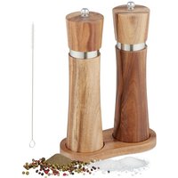 Salz und Pfeffermühle 2er Set, manuell, Untersetzer, Keramikmahlwerk, Akazienholz & Edelstahl, braun/silber - Relaxdays Salz und Pfeffermühle 2er Set, manuell, Untersetzer, Keramikmahlwerk, Akazienholz & Edelstahl, braun/silber - Relaxdays von RELAXDAYS