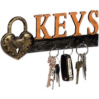 Schlüsselbrett, 5 Haken, Vorhängeschloss & Keys-Schriftzug, Gusseisen, Vintage, hbt 10x26x3 cm, orange/schwarz - Relaxdays von RELAXDAYS