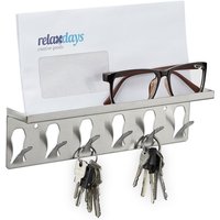 Relaxdays - Schlüsselbrett, 6 Haken & Ablagefläche, modernes Design, HxBxT: 7x24,5x5 cm, Stahl, Schlüsselboard, silber von RELAXDAYS