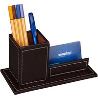 Relaxdays - Schreibtisch Organizer mit Stiftebecher & Visitenkartenhalter, Kunstleder, hbt: 10,5 x 20 x 10 cm, braun von RELAXDAYS