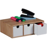 Relaxdays - Schubladenbox, Bambus & mdf, Mini Kommode 3 Schubladen, hbt 9 x 26 x 18 cm, Schreibtisch Organizer, natur/weiß von RELAXDAYS