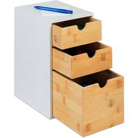 Schubladenbox, Bambus & mdf, hbt: 28x17x21,5 cm, Mini-Kommode 3 Schubladen, Schreibtisch Organizer, natur/weiß - Relaxdays von RELAXDAYS